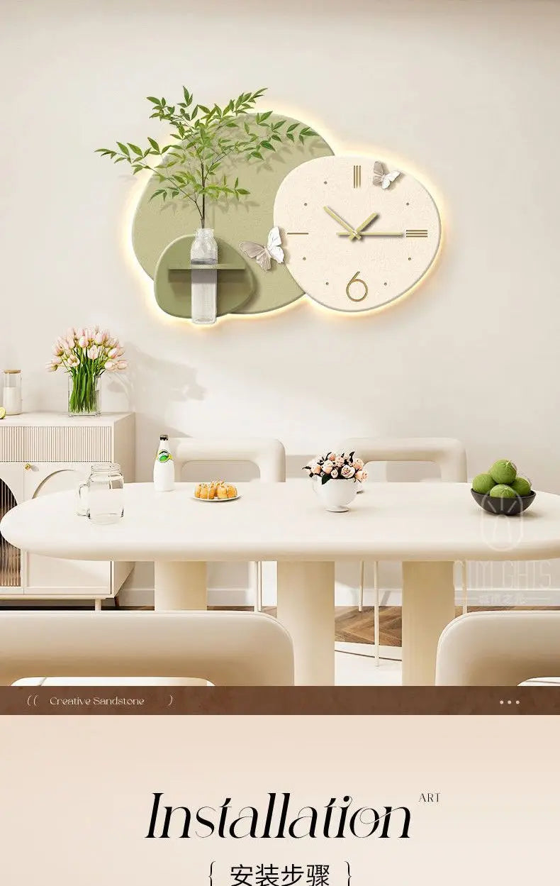 Horloge Murale Tableau Décoratif Plantes Hydroponiques Salon Salle Manger