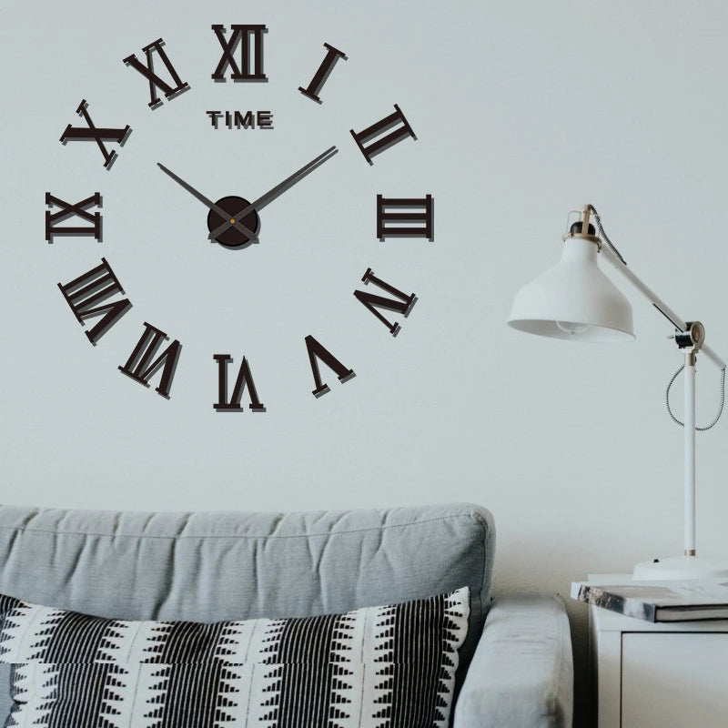 Horloge Murale DIY Miroir Acrylique Chiffres Romains Géants