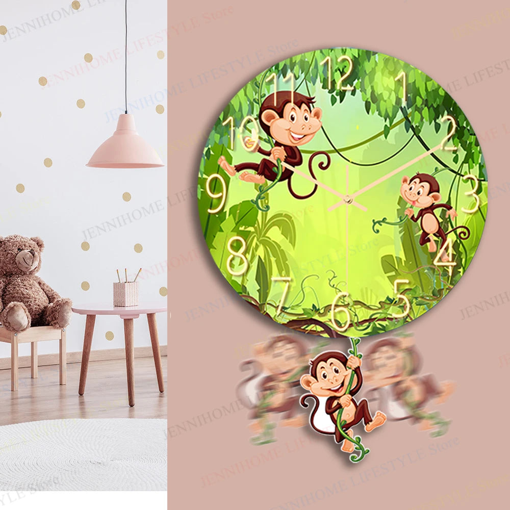 Horloge Mural Pendule Fusée Dinosaure Enfant Mignon