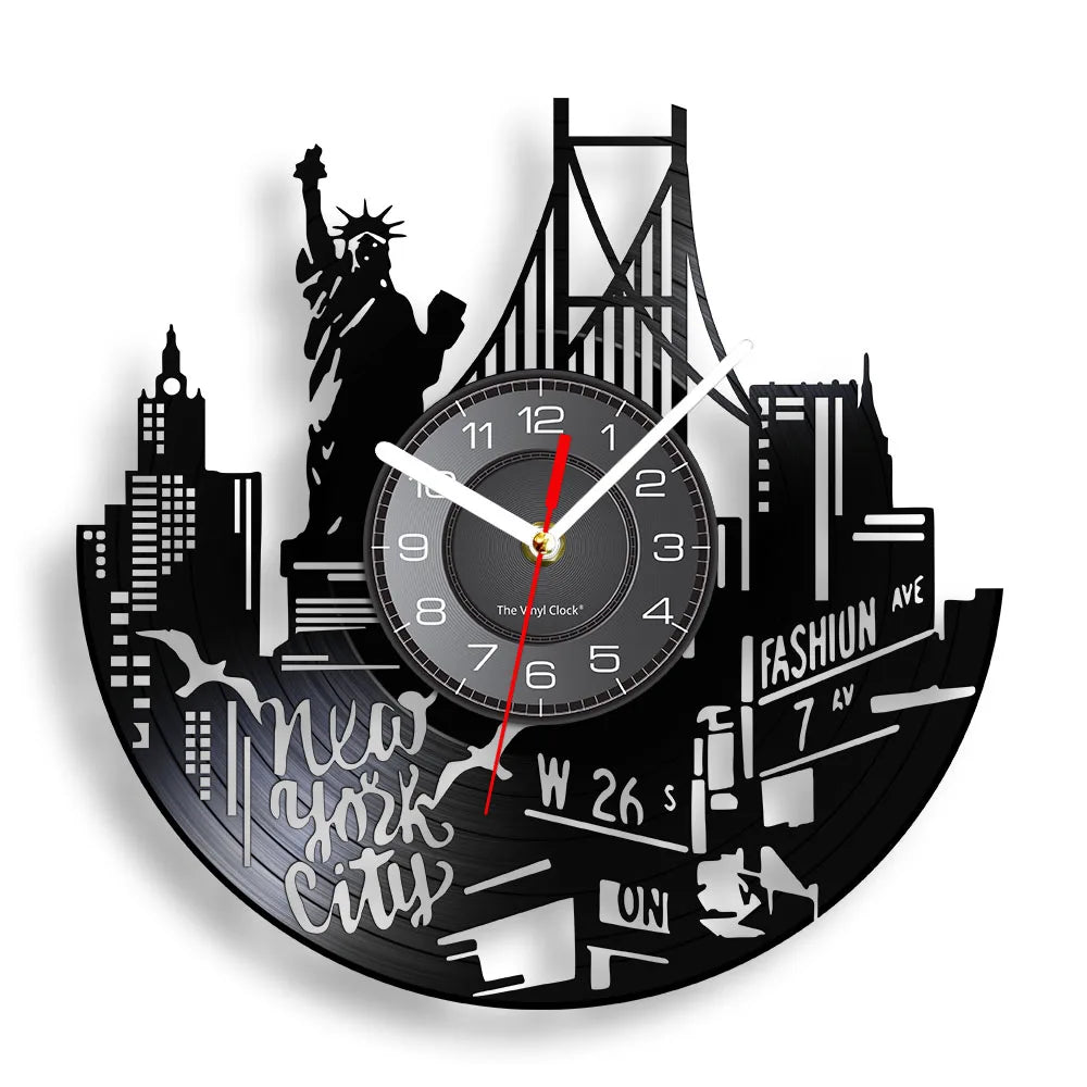 Horloge Murale New York Brooklyn Bridge Vinyle Vintage