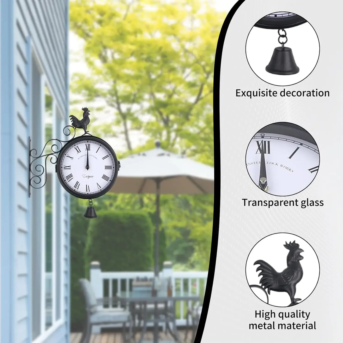 Horloge Mural Vintage Double-Face Intérieur Extérieur Élégante