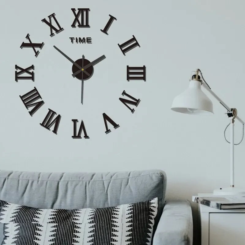 Horloge Murale Acrylique 3D Chiffres Romains Adhésive DIY