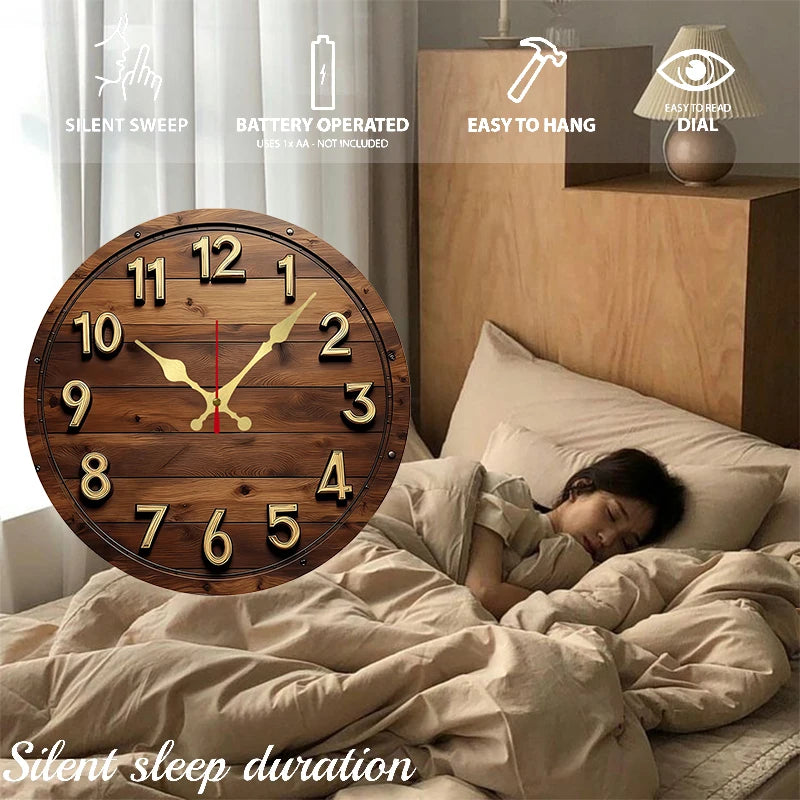 Horloge Mural Ronde Silencieuse en Bois Design