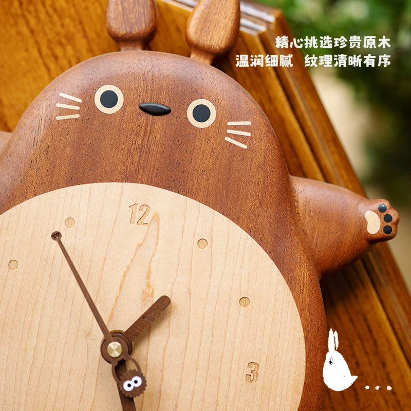 Horloge Mural Totoro Bois Massif Pendule Mignonne Déco