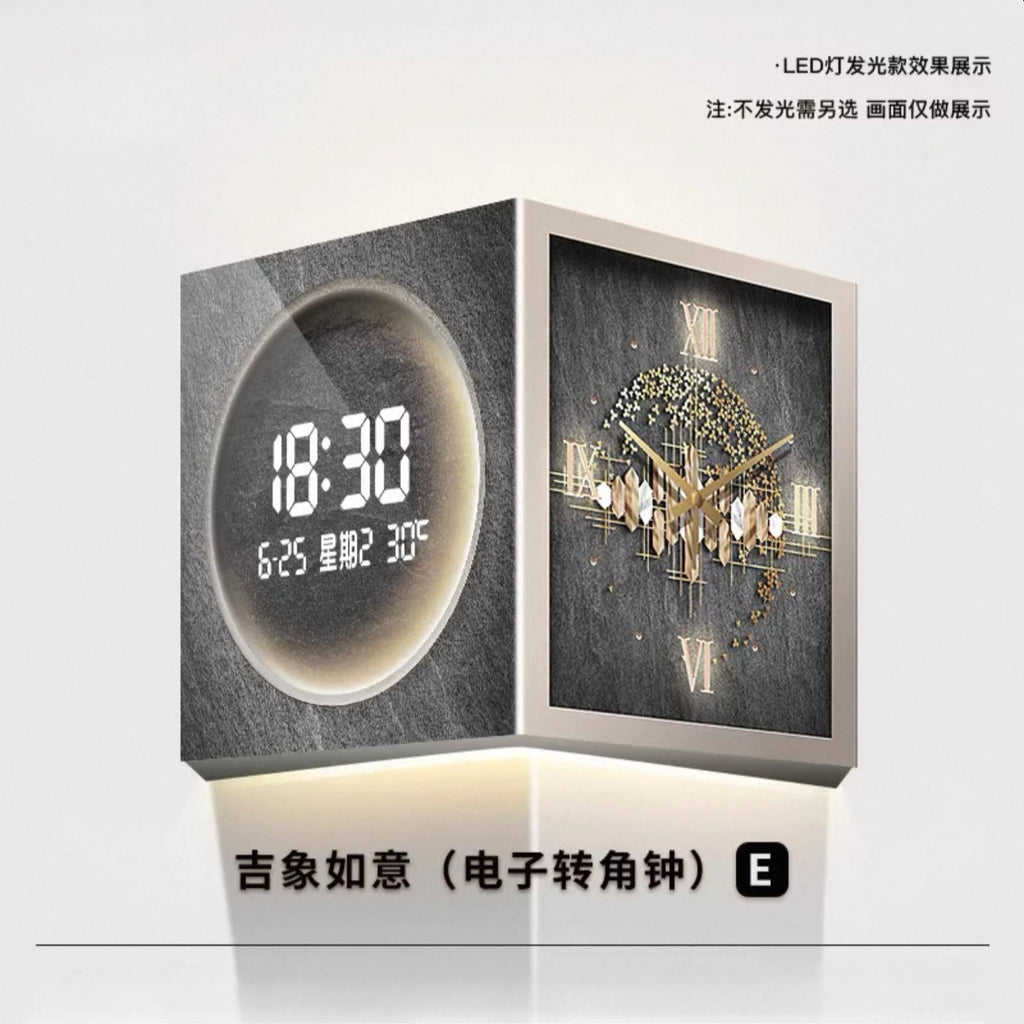 Horloge Mural LED Double Face d'Angle Moderne Silencieuse