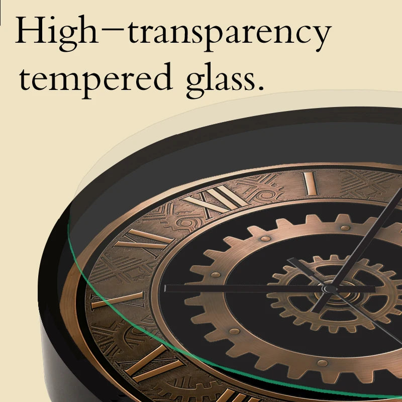 Horloge Mural Ronde Steampunk Engrenages Silencieuse Déco