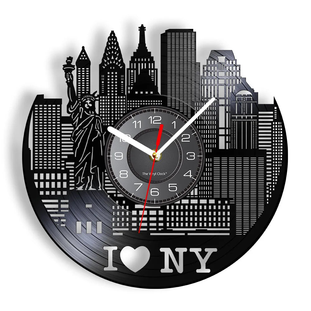 Horloge Mural New York Pont Brooklyn Disque Vinyle Vintage