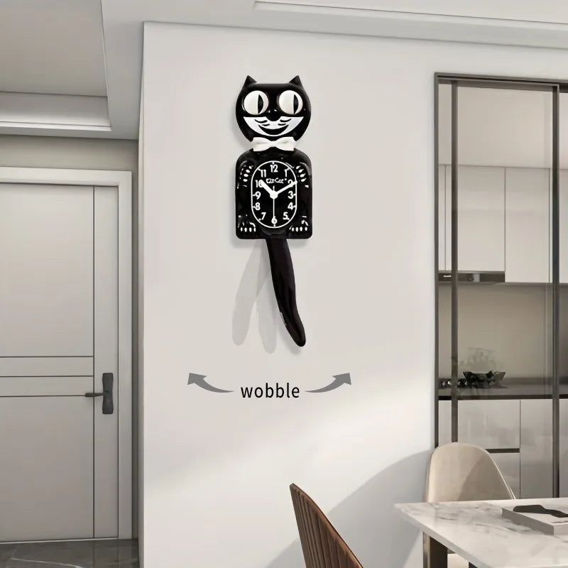 Horloge Mural Chat Noir Design Silencieuse Queue Balancante