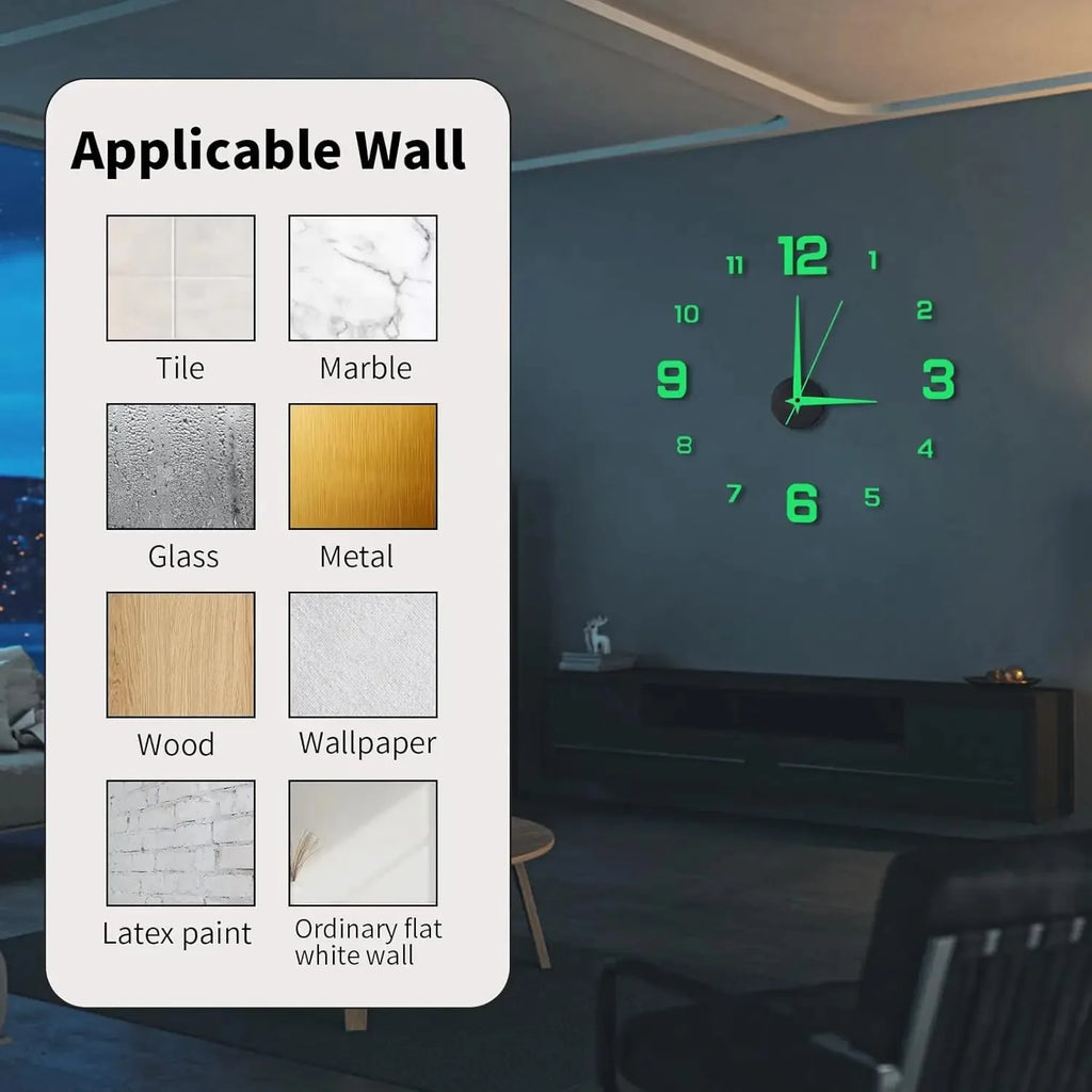 Horloge Mural DIY 3D Acrylique Digitale Silencieuse Déco