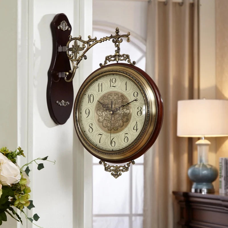 Horloge Mural Noël Rétro Luxe Double Face Silencieuse