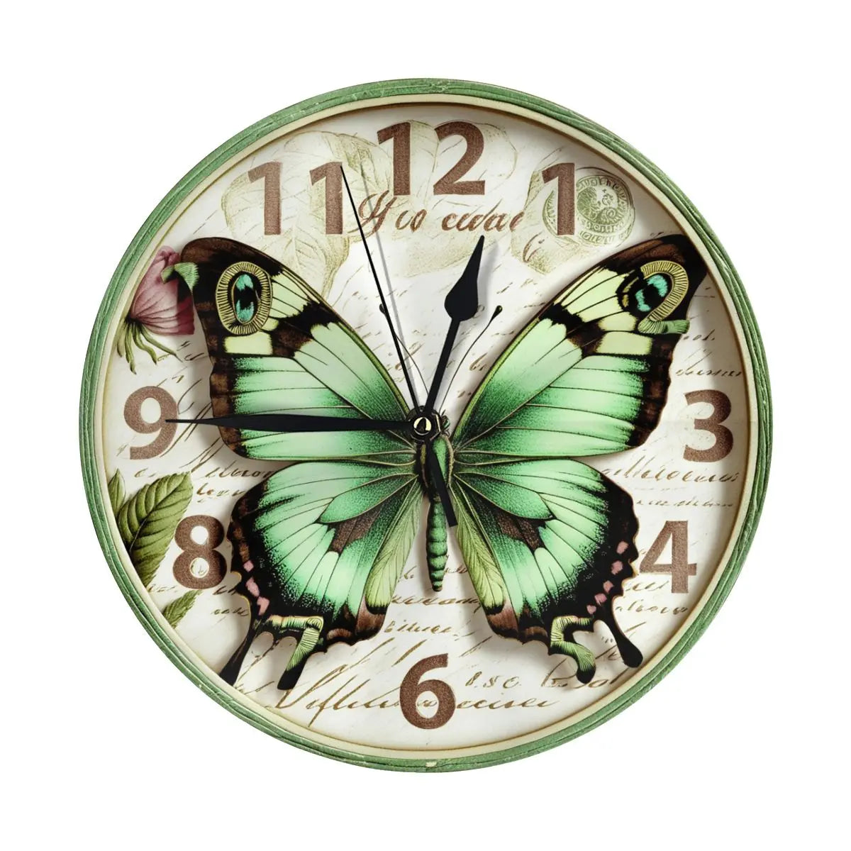 Horloge Murale Ronde Moderne Silencieuse Papillon Vert
