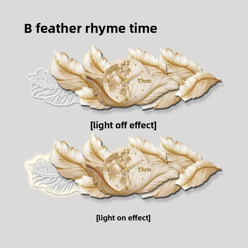 Horloge Murale Luxe Moderne Plume Peinture Salon