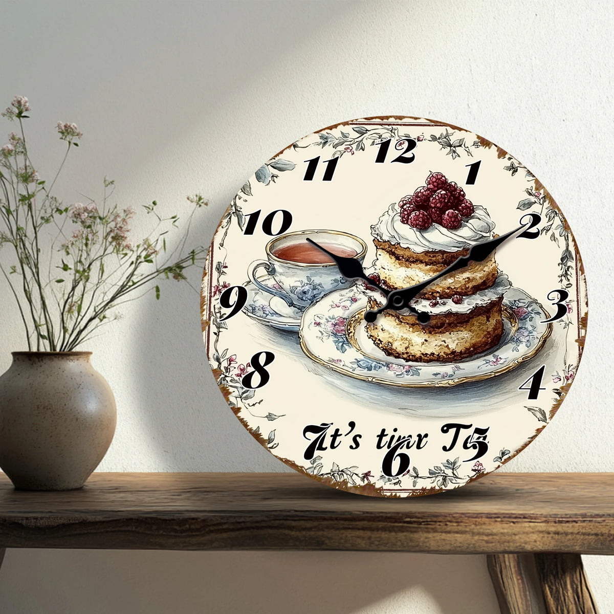 Horloge Murale Ronde Vintage Gâteau Thé Illustrée
