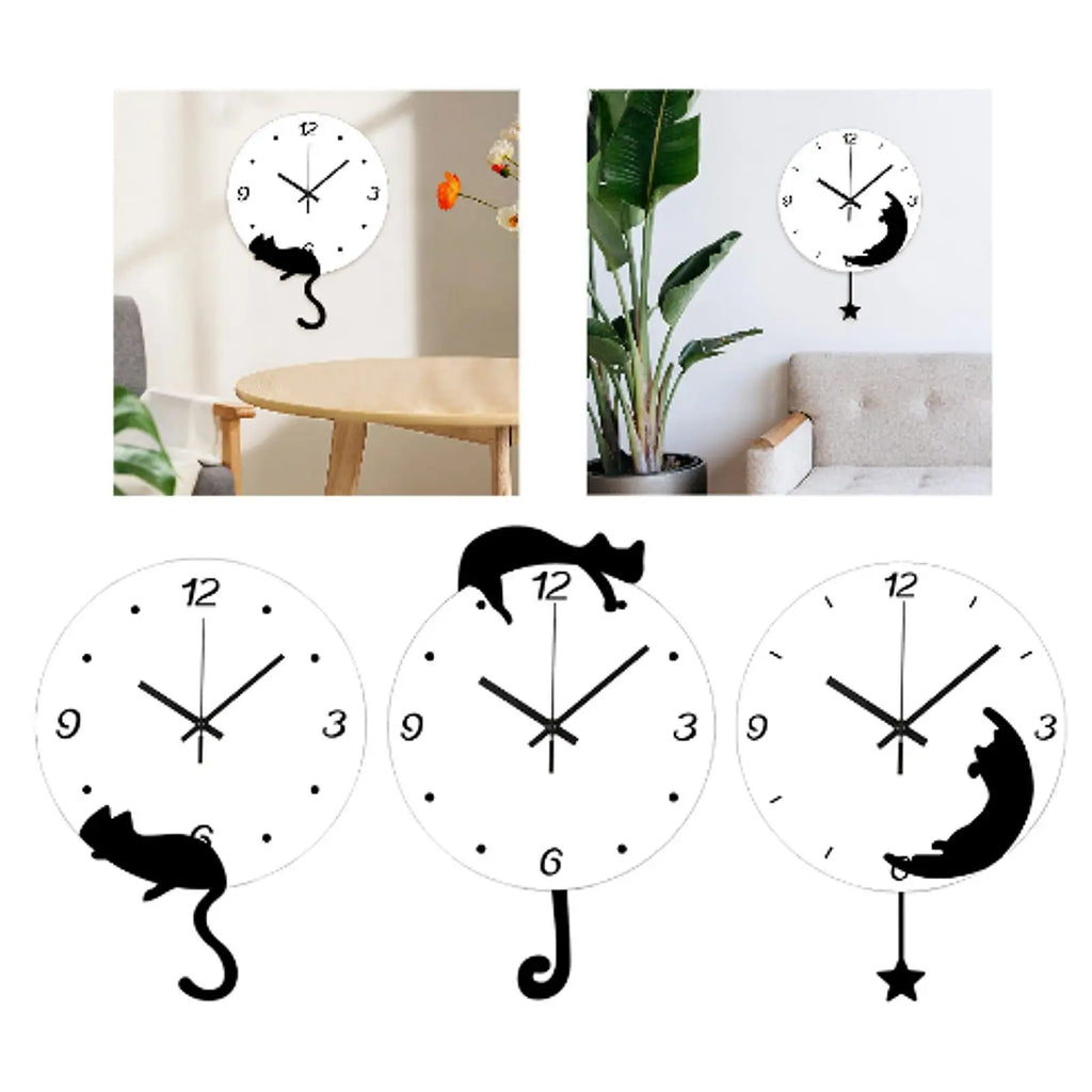 Horloge Mural Chat Mignon Design Silencieux Élégant
