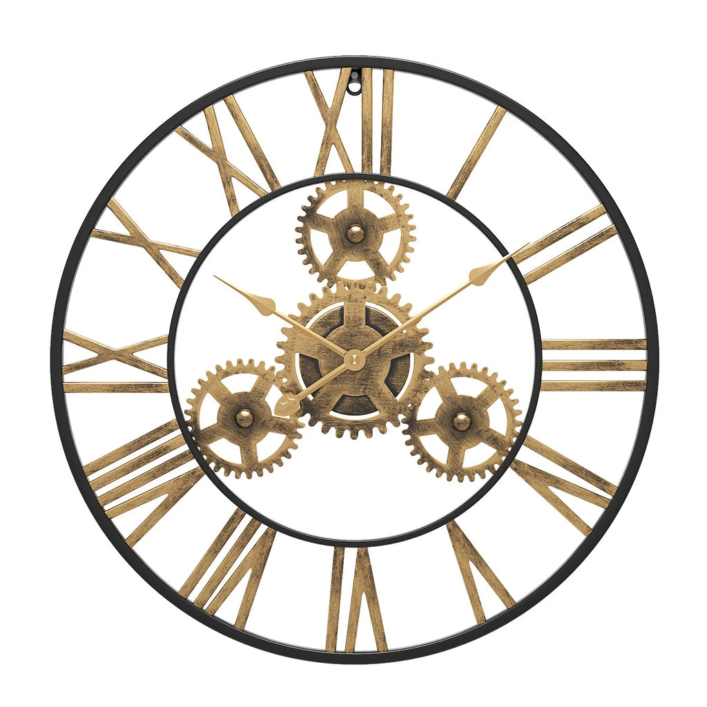Horloge Murale Industrielle Rétro 3D Silencieuse Chiffres Romains