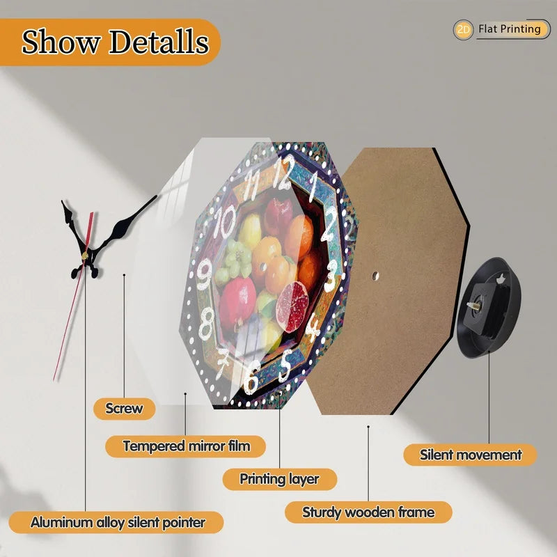 Horloge Mural Octogonale Fruits Colorés Cadeau Cuisine Ferme