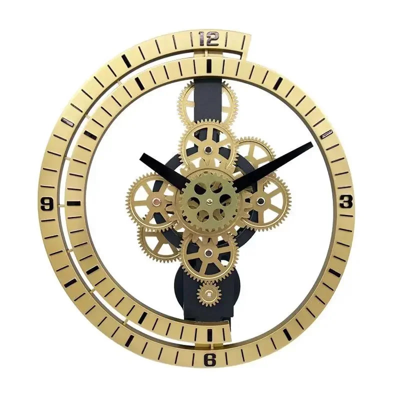Horloge Mural Engrenages Rotatifs Silencieuse Design Industriel