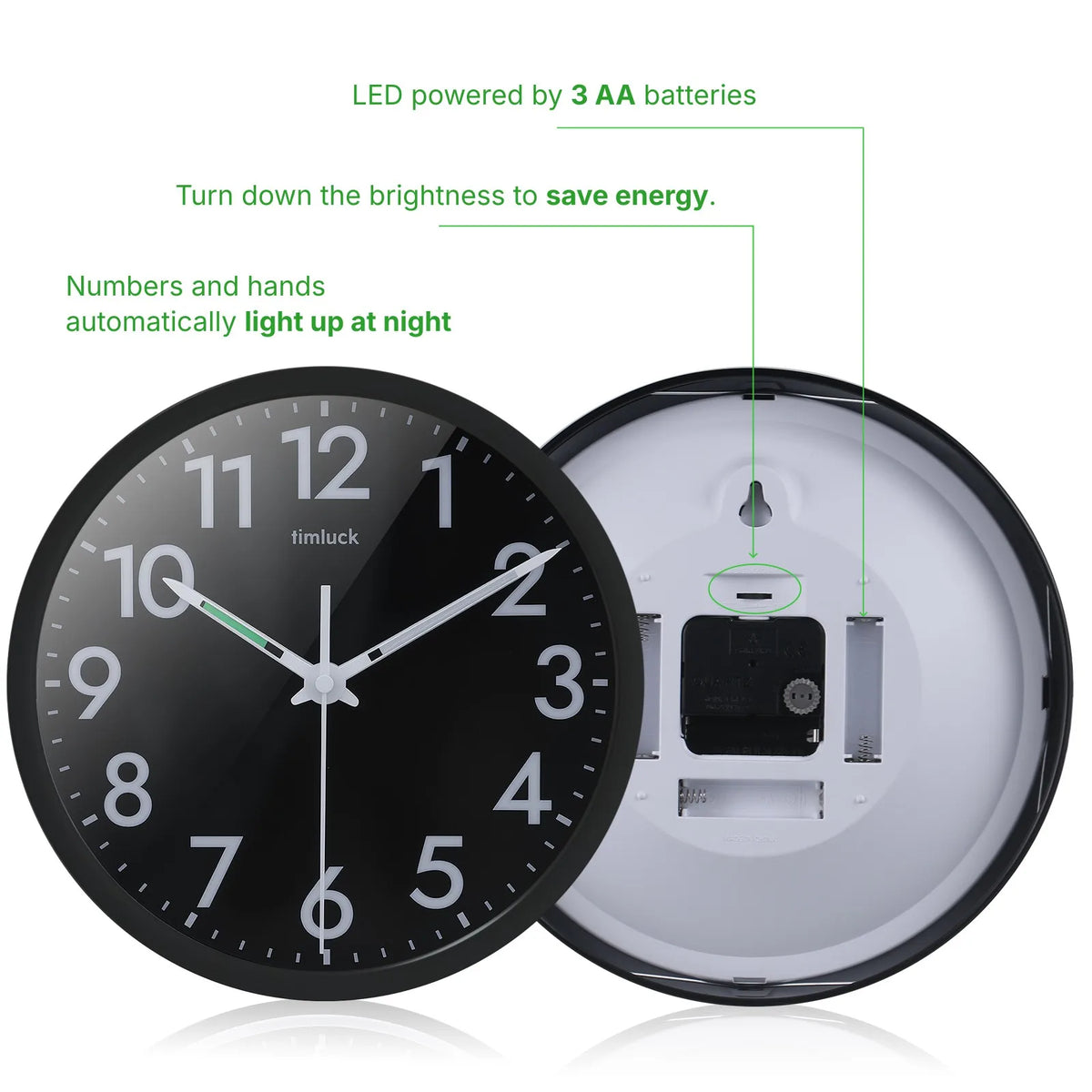 Horloge Murale LED Silencieuse Lumineuse Auto-Réglable