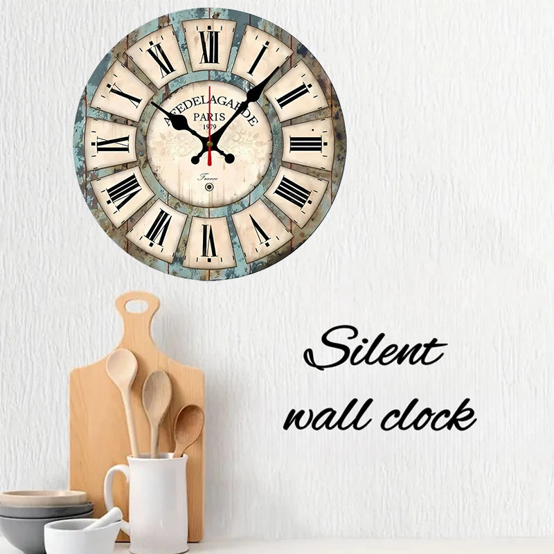 Horloge Mural Bois Ronde Chiffres Romains Silencieuse Maison