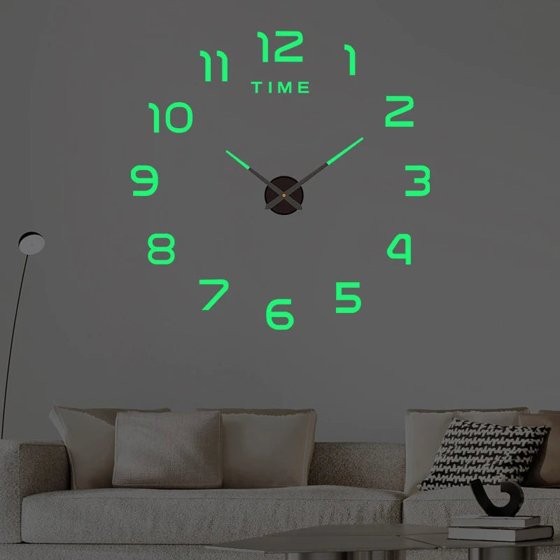 Horloge Mural 3D Géante Miroir Chiffres Romains DIY