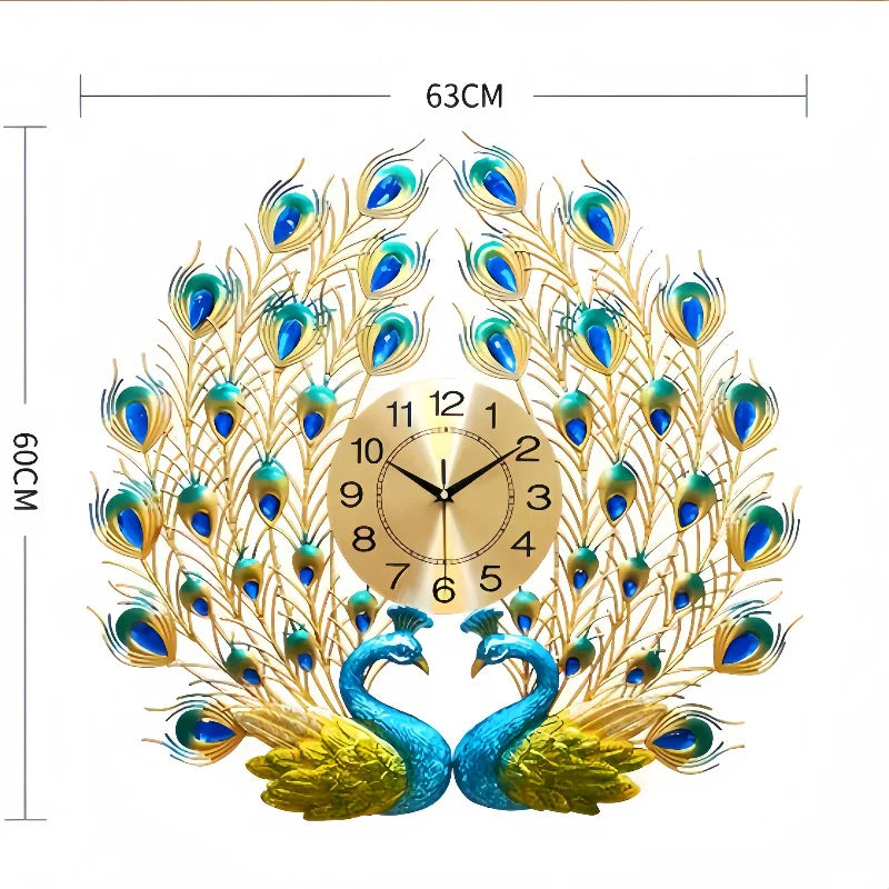 Horloge Murale Double Paon Coloré Luxe Salon Silencieuse