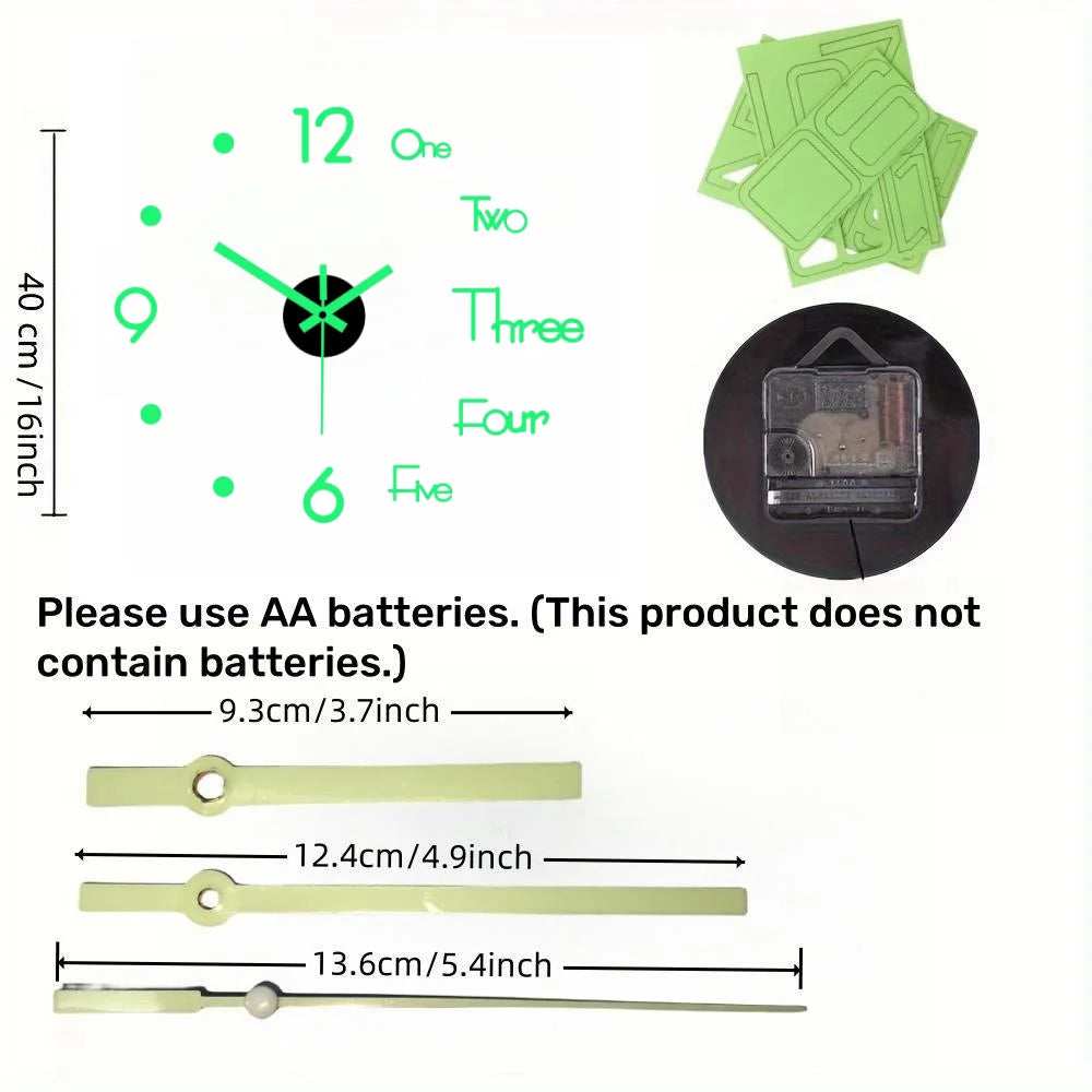 Horloge Murale 3D Lumineuse Autocollante Silencieuse Géante