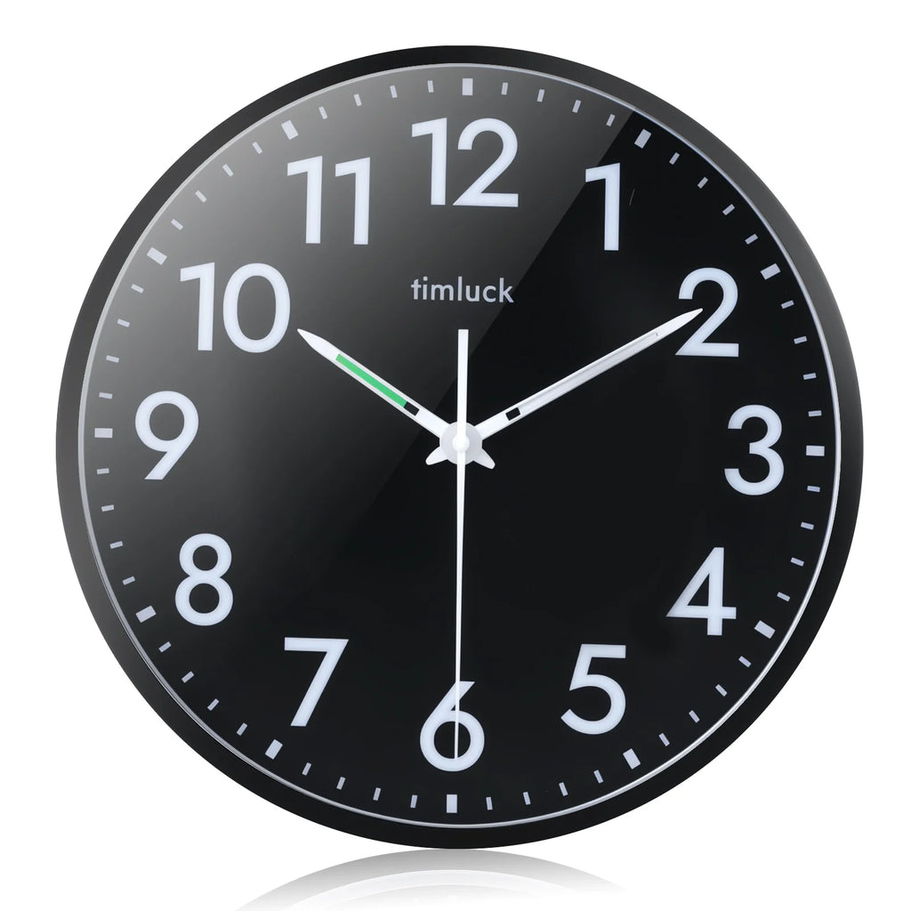 Silent Non-ticking LED Wall Clock with Light Sensor, Auto-Illuminated Numbers & Hands, Adjustable Brightness, Non-Fluorescent