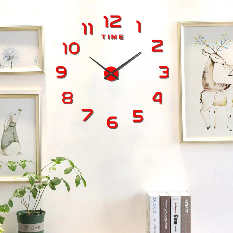 Horloge Mural 3D Géante Chiffres Romains Adhésive Miroir