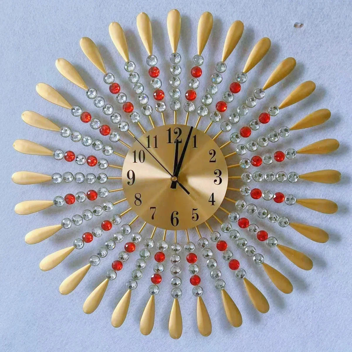 Horloge Murale Ronde Dorée Métal Silencieuse Déco Salon.