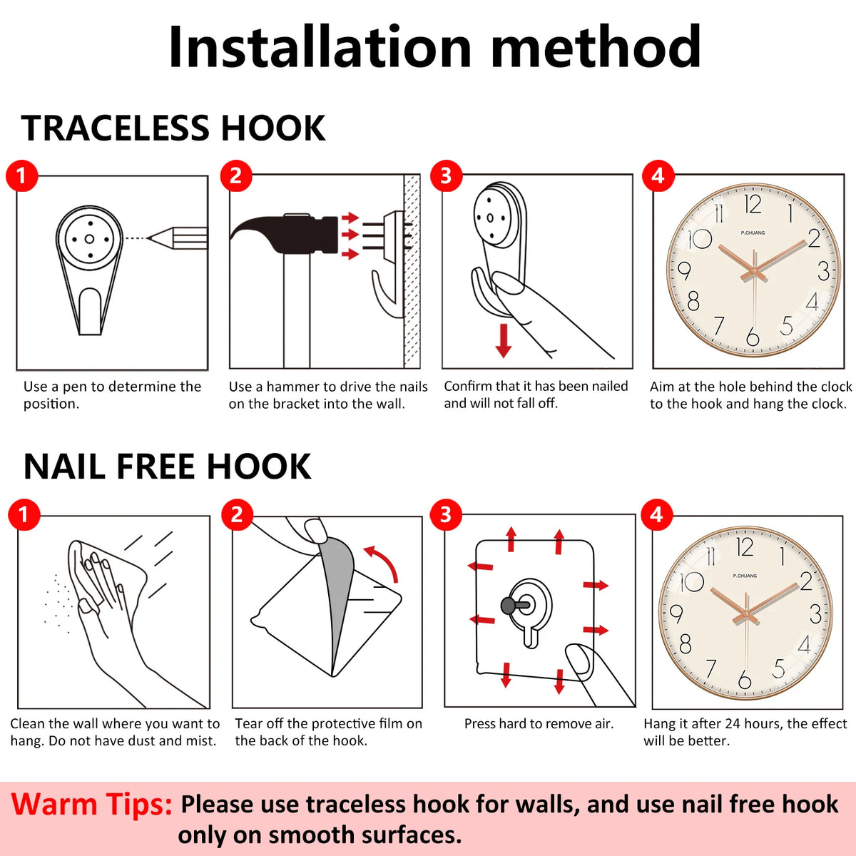 Horloge Mural Quartz Nordique Silencieuse Déco Luxe