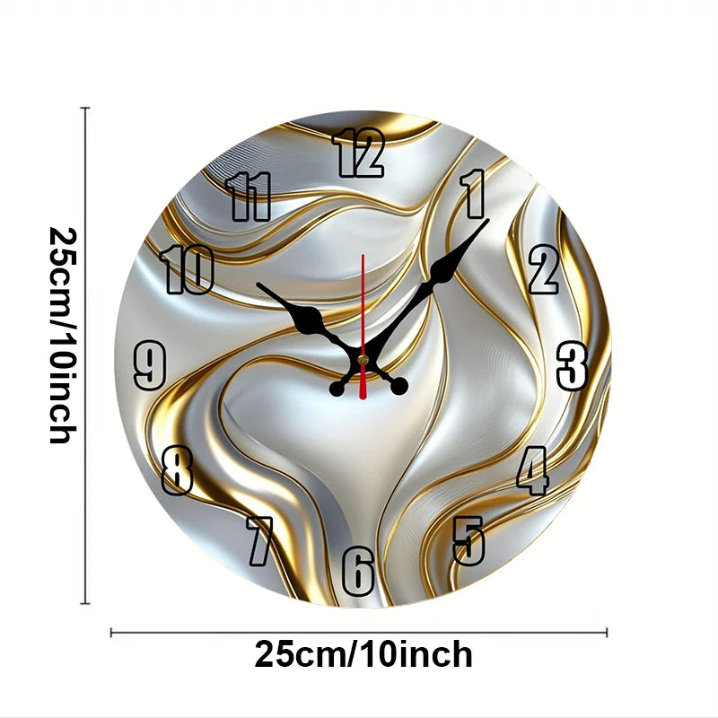 Horloge Mural Ronde Bois Vague Dorée Silencieuse