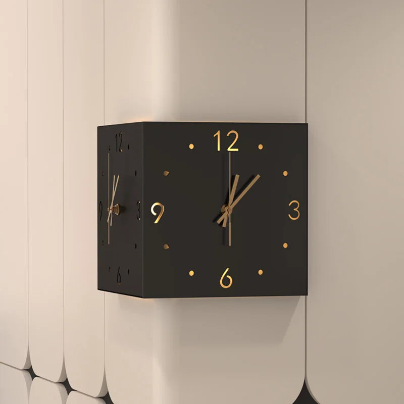 Horloge Murale Double Face d'Angle Minimaliste Silencieuse