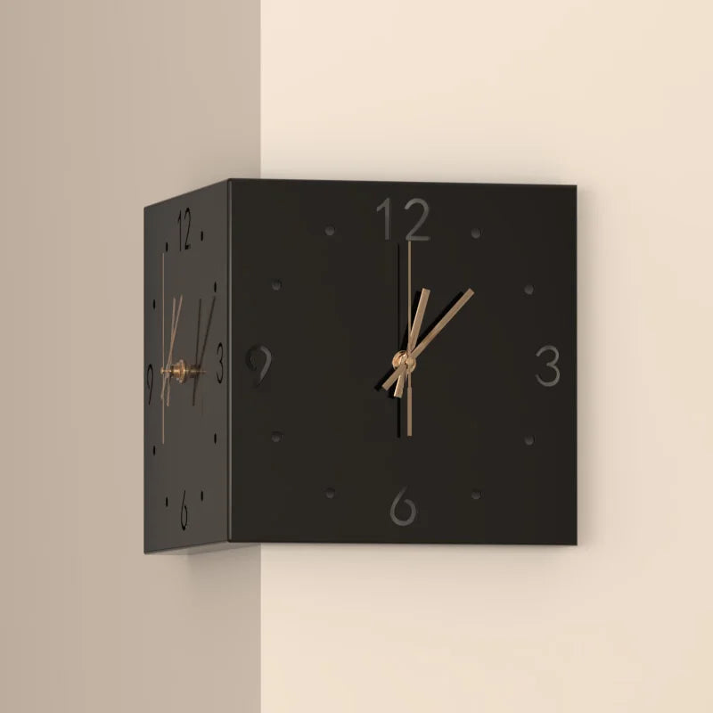 Horloge Murale Double Face d'Angle Minimaliste Silencieuse
