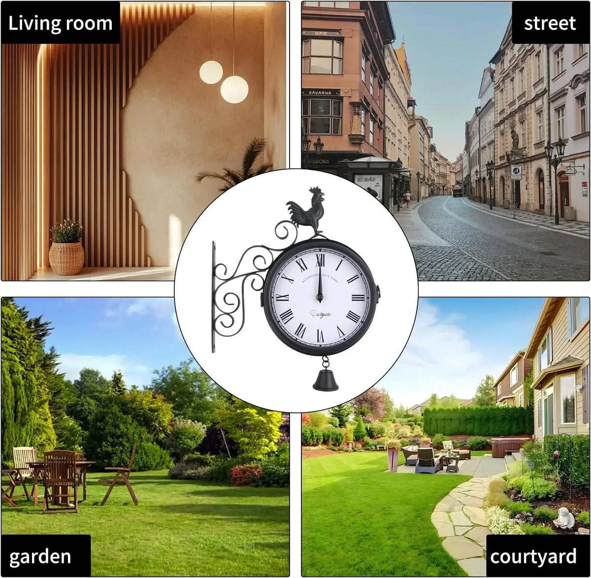 Horloge Mural Vintage Double-Face Intérieur Extérieur Élégante