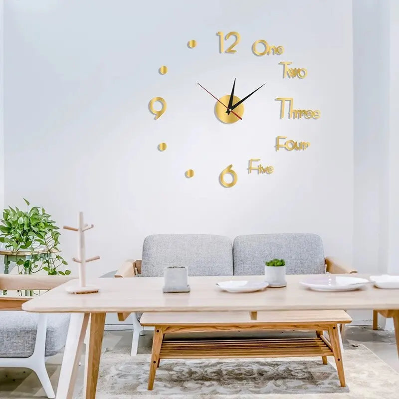 Horloge Mural 3D DIY Silencieuse Adhésive Moderne