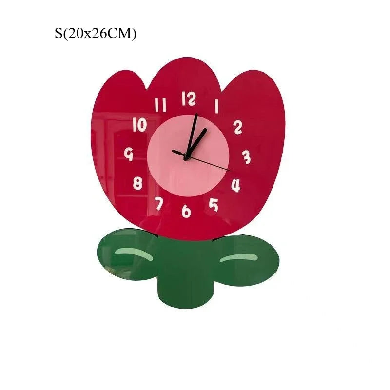 Horloge Mural Silencieuse Fleur Rose Mignonne Décoration