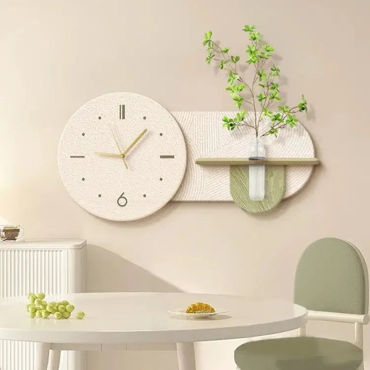 Horloge Mural Silencieuse Crème Plante Hydroponique Décoration Maison