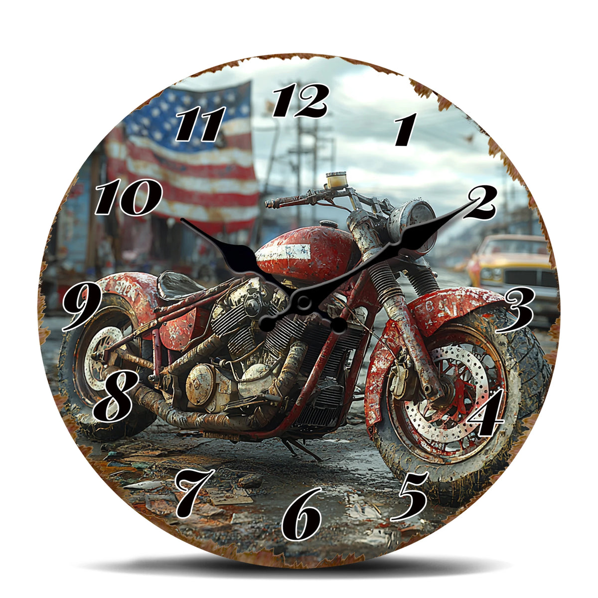 Horloge Murale Vintage Moto Rouge Style Americana Garage