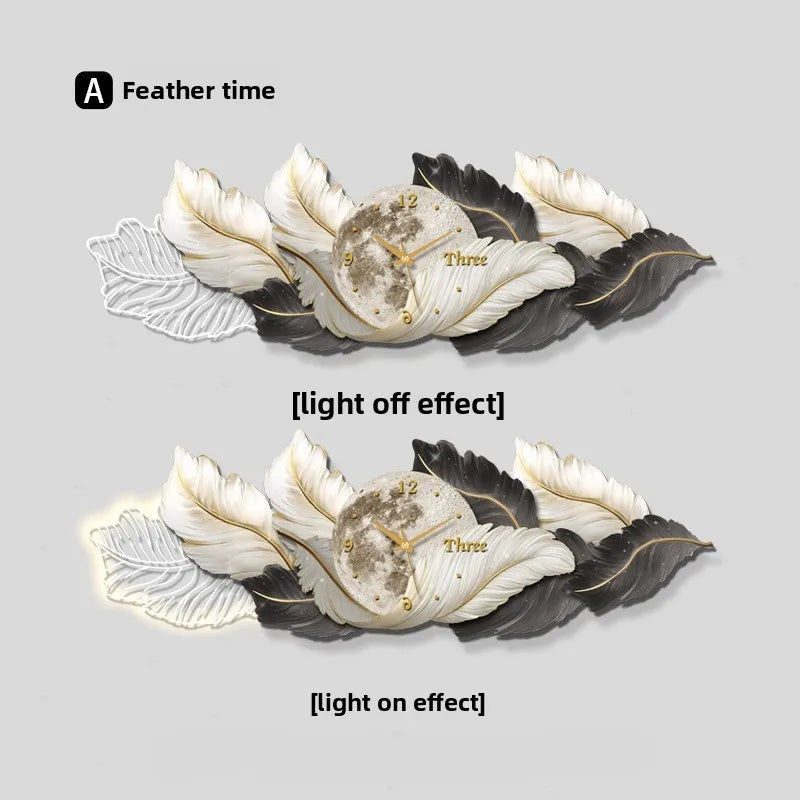 Horloge Murale Moderne Plume Tableau Luxe Salon