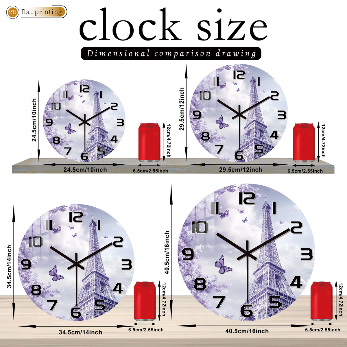 Horloge Murale Tour Eiffel Fleurs Violettes Parisienne Romantique.