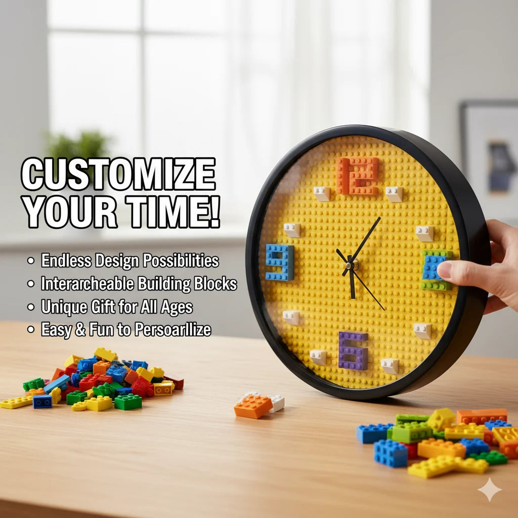 Horloge Murale Briques Colorées Enfant Personnalisable Silencieuse