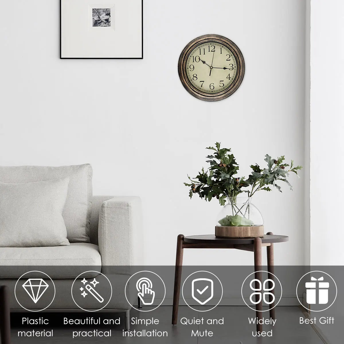 Horloge Mural Grande Rétro Silencieuse Salon Chambre Moderne