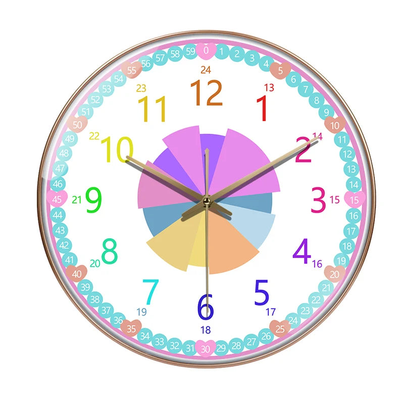 Horloge Mural Enfant Apprendre l'Heure Cartoon Colorée