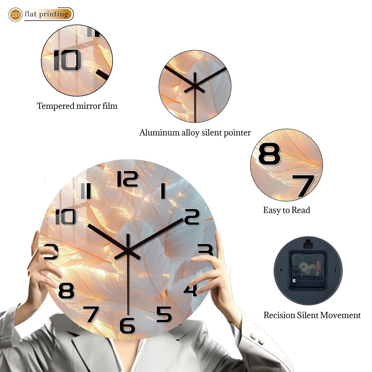 Horloge Mural Plumes Blanches Délicates Design Flou Sérène