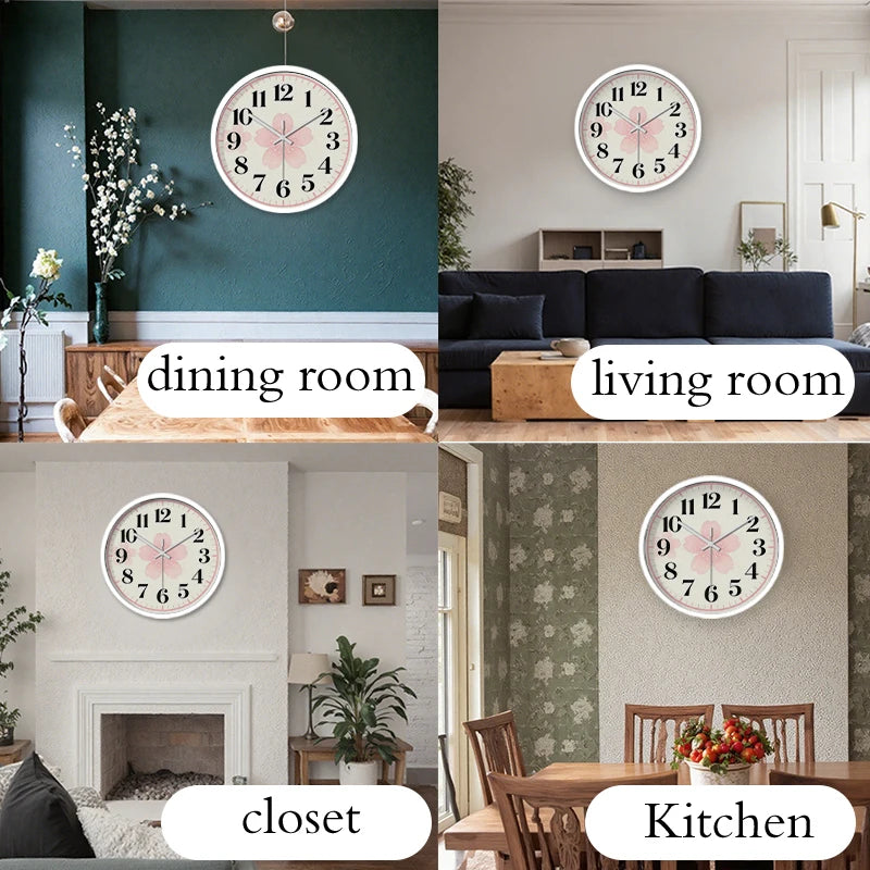 Horloge Murale Silencieuse Ronde Fleurs Cerisier Enfant