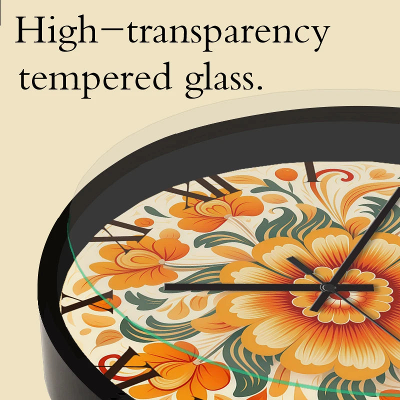 Horloge Murale Vintage Orange Florale Silencieuse Chambre Enfant