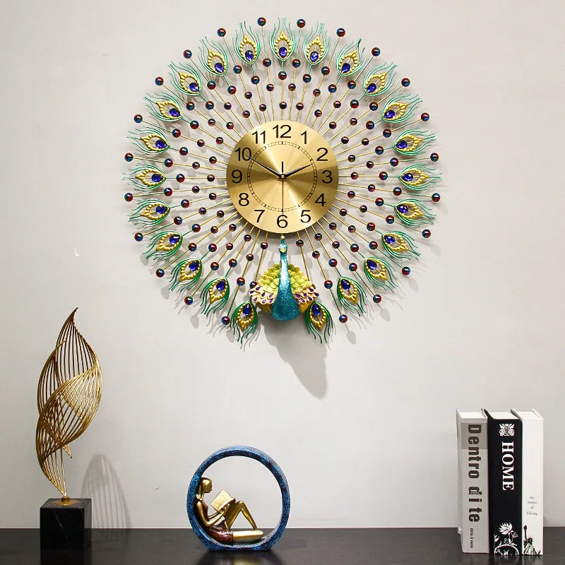Horloge Murale Paon Luxe Moderne Salon Silencieuse