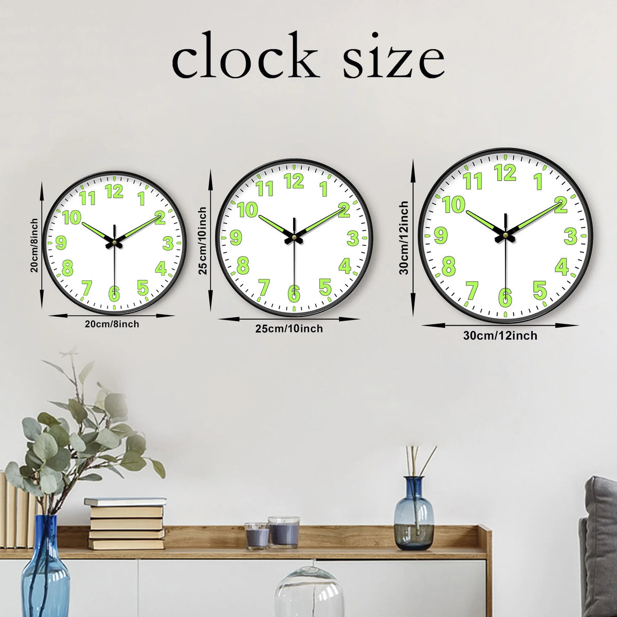 Horloge Murale Lumineuse Verte Silencieuse Minimaliste