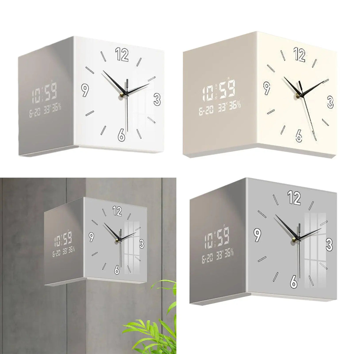 Horloge Mural Double Face Angle Silencieuse Carrée Moderne