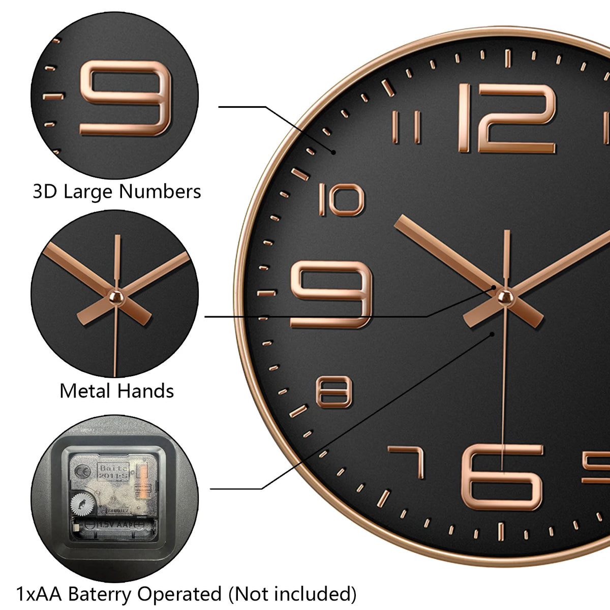 Horloge Mural Grande Moderne Digitale Silencieuse.